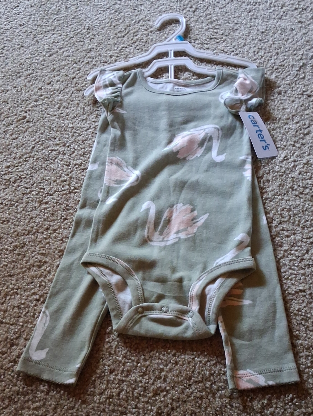 Carters 24M Baby Girl Swan 2 Piece Set Ruffle Bodysuit Onesie Shirt Pant Legging